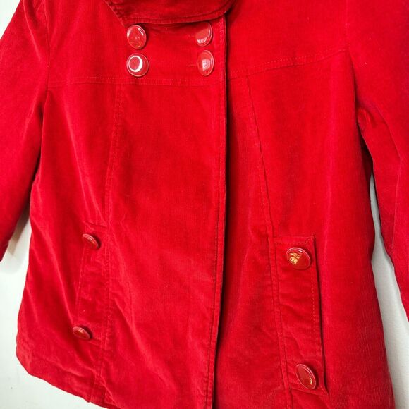 Tulle Red Corduroy Turquoise Lined Foldover Collar Jacket 3/4 Sleeves S - Picture 4 of 15